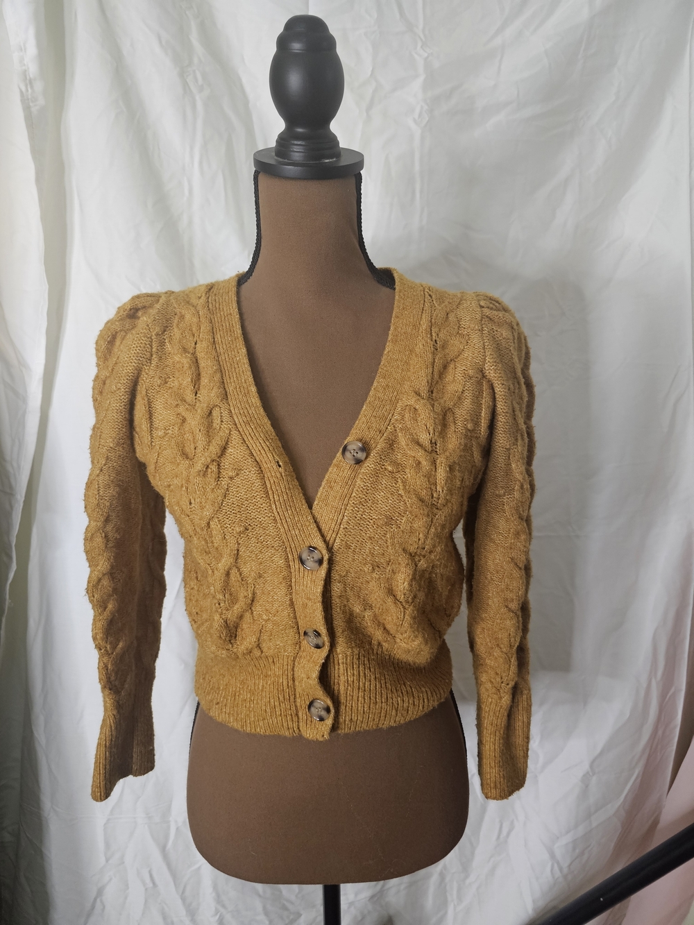 Jessica Simpson Mustard Cable-Knit V-Neck Cardigan Sweater